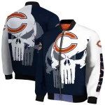 chicago bears skull outline blue white bomber jacket best selling