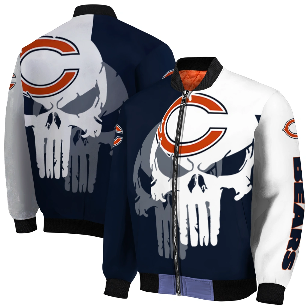 chicago bears skull outline blue white bomber jacket best selling chicago bears skull outline blue white bomber jacket best selling