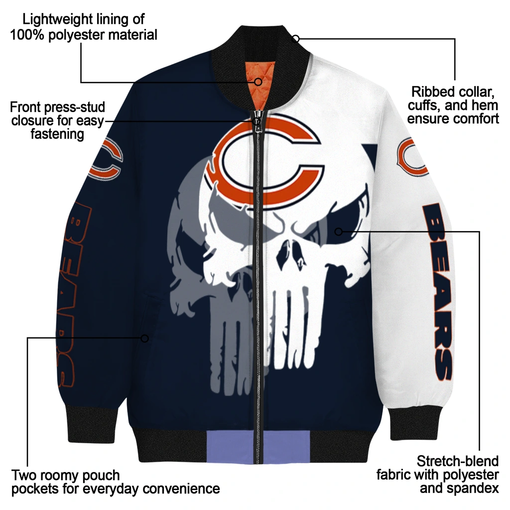 chicago bears skull outline blue white bomber jacket new arrival chicago bears skull outline blue white bomber jacket new arrival