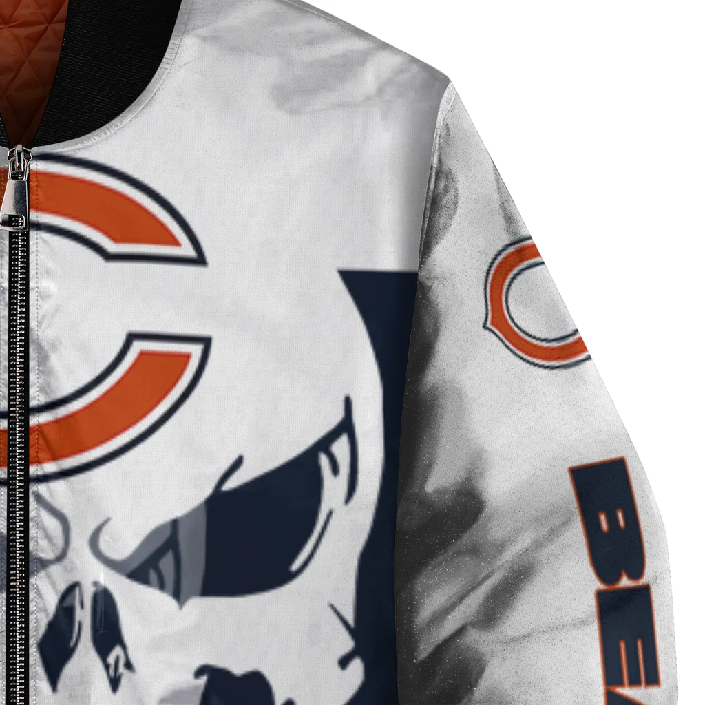 chicago bears skull outline blue white bomber jacket premium grade chicago bears skull outline blue white bomber jacket premium grade