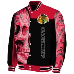 chicago blackhawks fire skull red black varsity jacket best selling