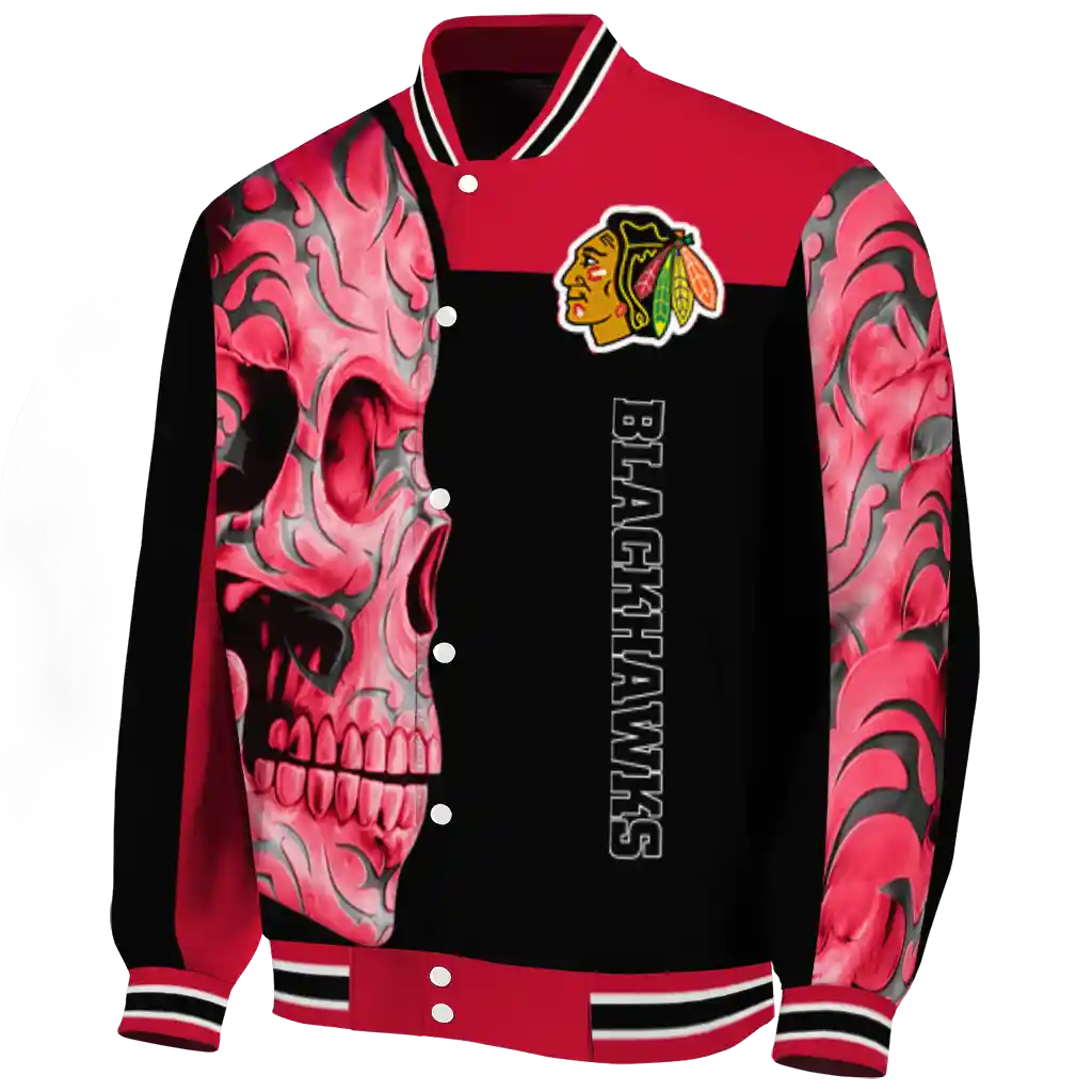 chicago blackhawks fire skull red black varsity jacket best selling chicago blackhawks fire skull red black varsity jacket best selling