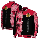chicago blackhawks fire skull red black varsity jacket best selling
