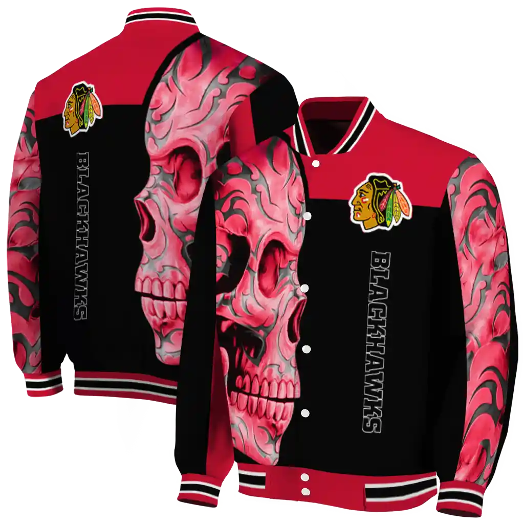 chicago blackhawks fire skull red black varsity jacket fashion forward chicago blackhawks fire skull red black varsity jacket fashion forward