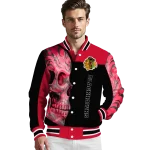 chicago blackhawks fire skull red black varsity jacket best selling