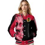 chicago blackhawks fire skull red black varsity jacket best selling