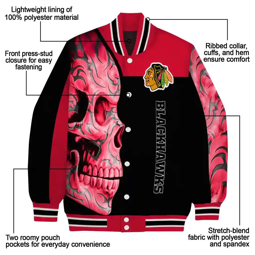 chicago blackhawks fire skull red black varsity jacket new arrival chicago blackhawks fire skull red black varsity jacket new arrival