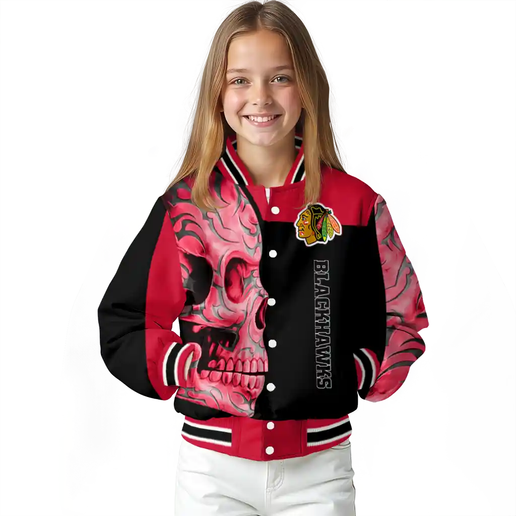 chicago blackhawks fire skull red black varsity jacket top rated chicago blackhawks fire skull red black varsity jacket top rated