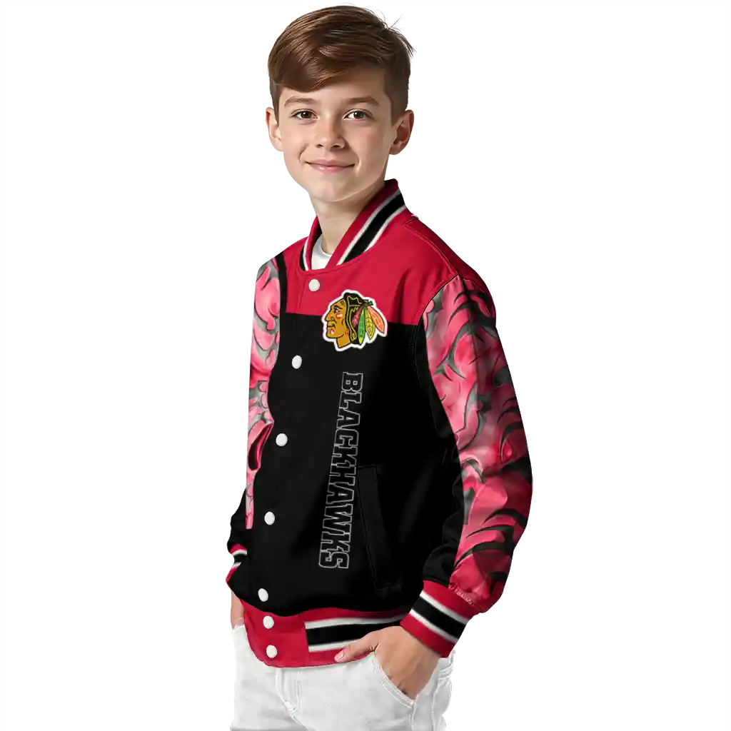 chicago blackhawks fire skull red black varsity jacket trendy chicago blackhawks fire skull red black varsity jacket trendy