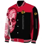 chicago blackhawks intricate skull red black varsity jacket best selling