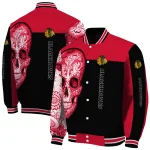 chicago blackhawks intricate skull red black varsity jacket best selling