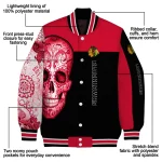 chicago blackhawks intricate skull red black varsity jacket best selling