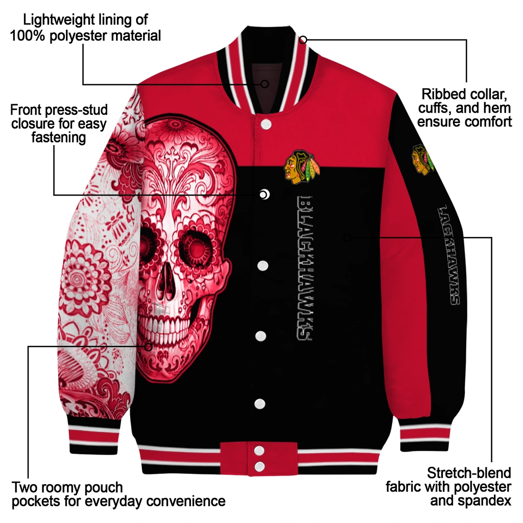 chicago blackhawks intricate skull red black varsity jacket new arrival chicago blackhawks intricate skull red black varsity jacket new arrival