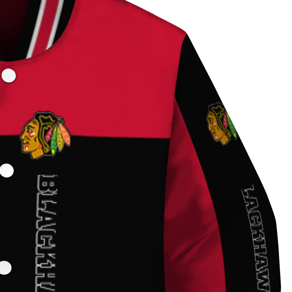 chicago blackhawks intricate skull red black varsity jacket premium grade chicago blackhawks intricate skull red black varsity jacket premium grade