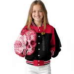 chicago blackhawks intricate skull red black varsity jacket best selling