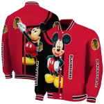 chicago blackhawks mickey mouse red varsity jacket best selling
