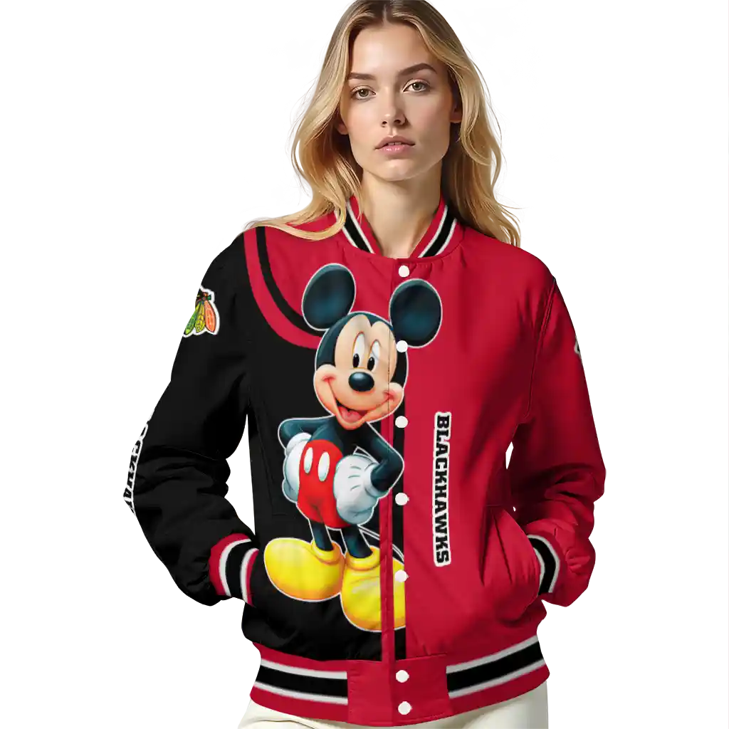 chicago blackhawks mickey mouse red varsity jacket latest model chicago blackhawks mickey mouse red varsity jacket latest model