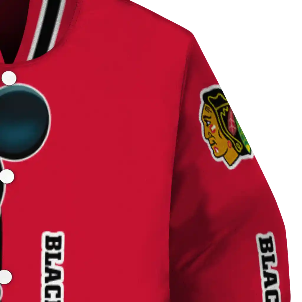 chicago blackhawks mickey mouse red varsity jacket premium grade chicago blackhawks mickey mouse red varsity jacket premium grade