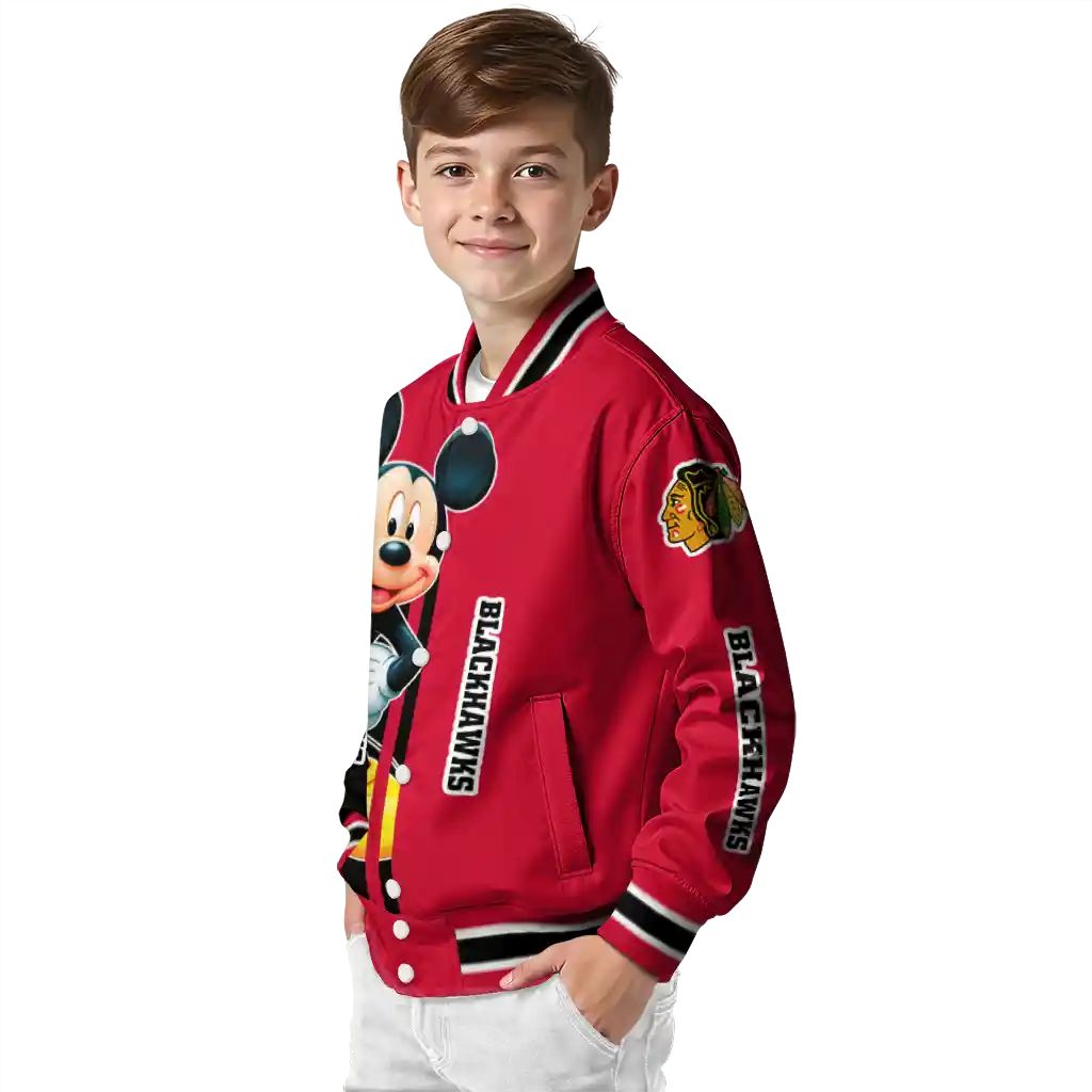 chicago blackhawks mickey mouse red varsity jacket trendy chicago blackhawks mickey mouse red varsity jacket trendy