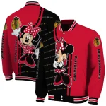 chicago blackhawks minnie mouse red varsity jacket best selling