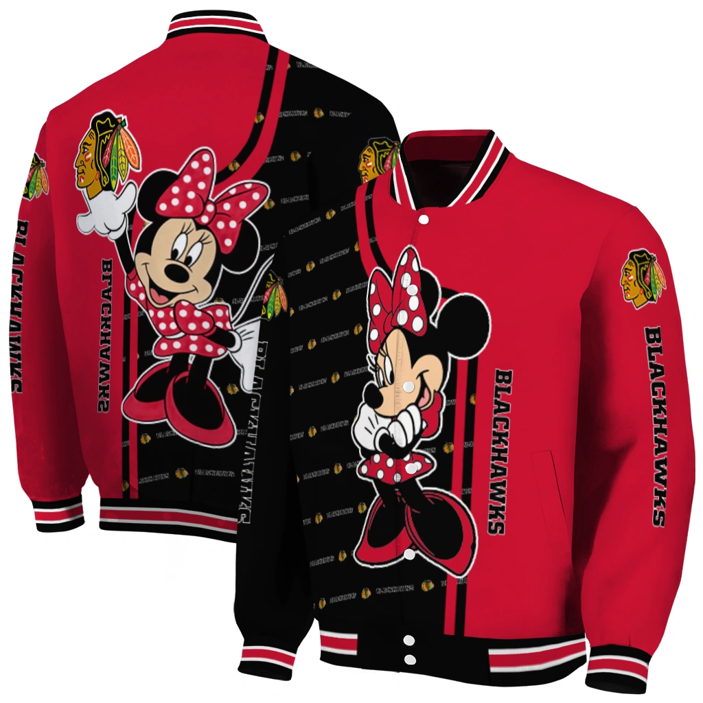 chicago blackhawks minnie mouse red varsity jacket fashion forward chicago blackhawks minnie mouse red varsity jacket fashion forward