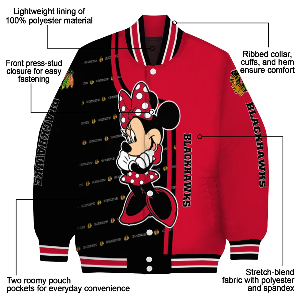 chicago blackhawks minnie mouse red varsity jacket new arrival chicago blackhawks minnie mouse red varsity jacket new arrival