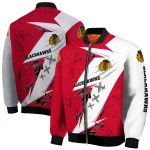 chicago blackhawks ripped bolt red white bomber jacket best selling