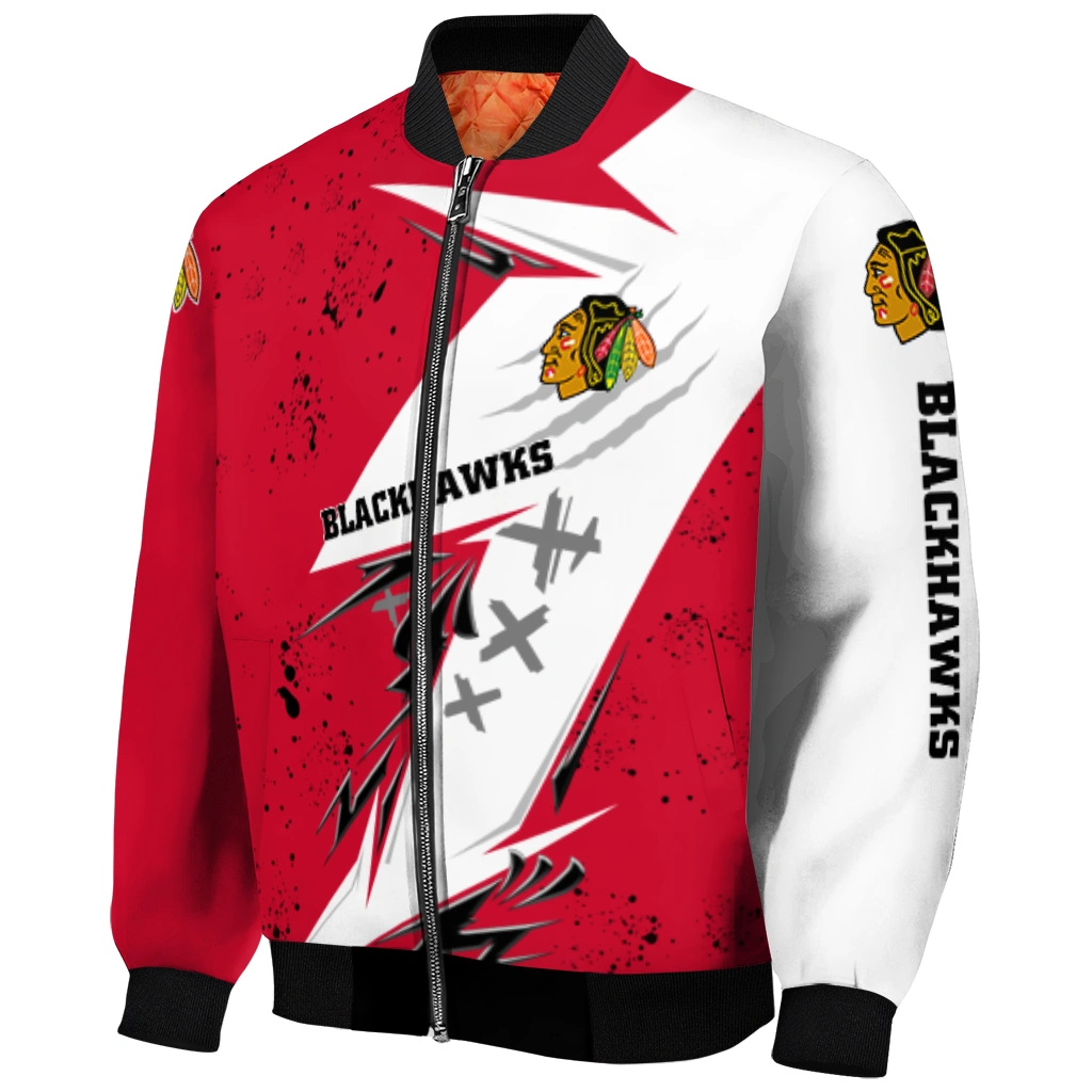 chicago blackhawks ripped bolt red white bomber jacket fashion forward chicago blackhawks ripped bolt red white bomber jacket fashion forward