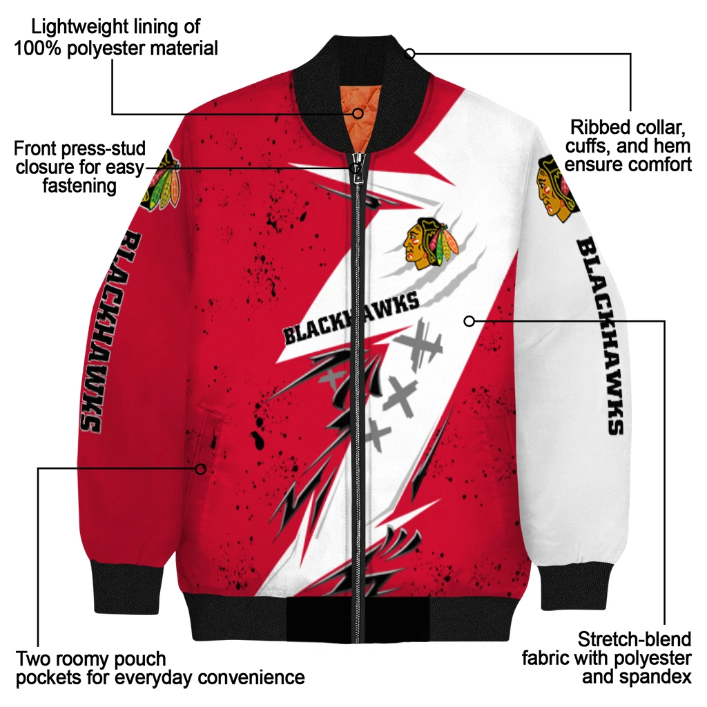 chicago blackhawks ripped bolt red white bomber jacket new arrival chicago blackhawks ripped bolt red white bomber jacket new arrival