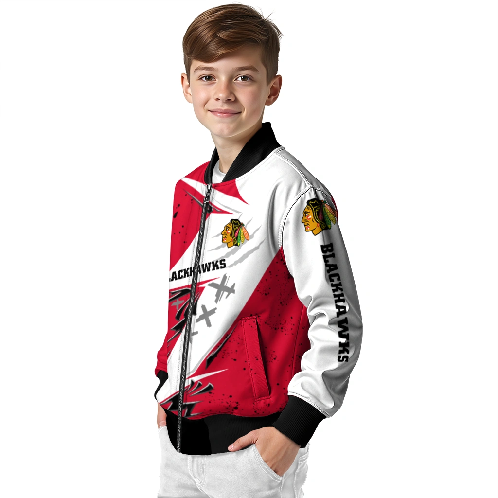 chicago blackhawks ripped bolt red white bomber jacket trendy chicago blackhawks ripped bolt red white bomber jacket trendy
