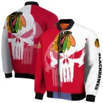 chicago blackhawks skull outline red white bomber jacket best selling