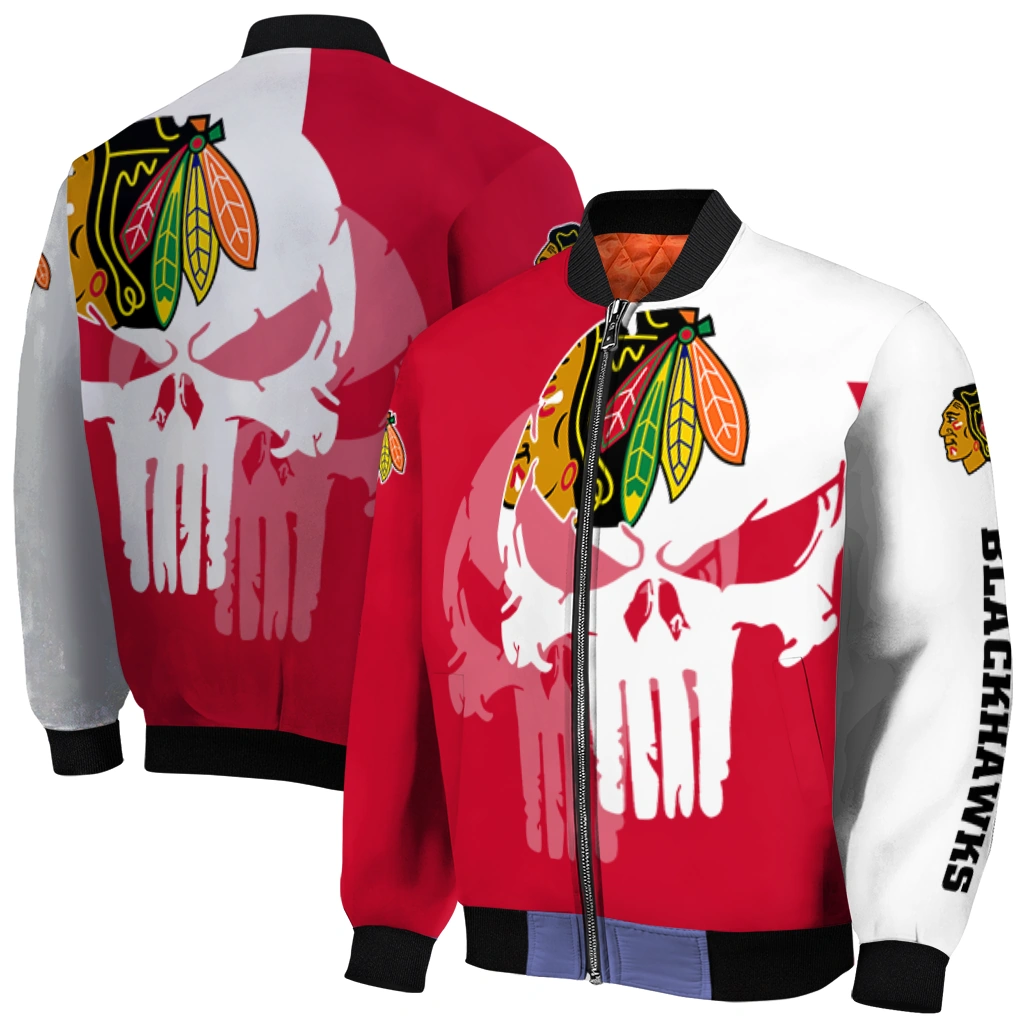 chicago blackhawks skull outline red white bomber jacket best selling chicago blackhawks skull outline red white bomber jacket best selling