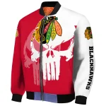 chicago blackhawks skull outline red white bomber jacket best selling