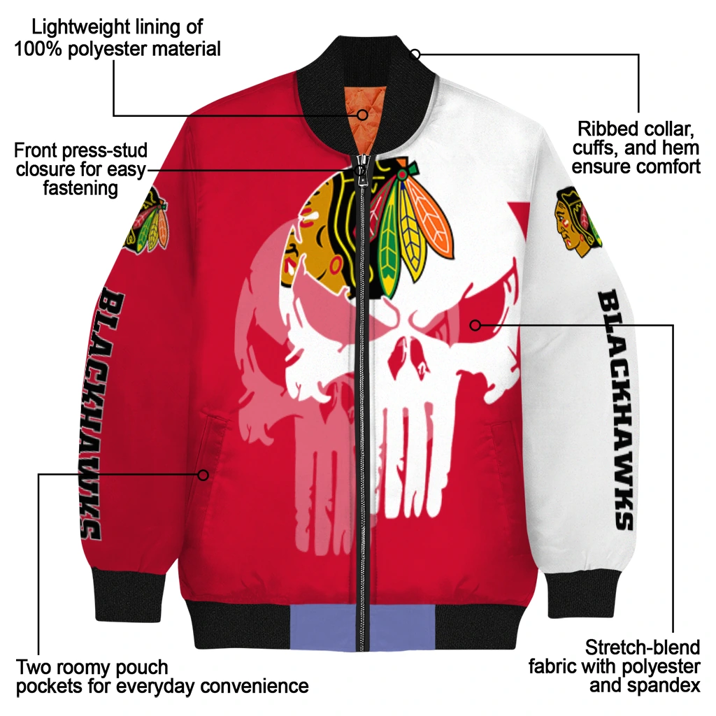 chicago blackhawks skull outline red white bomber jacket new arrival chicago blackhawks skull outline red white bomber jacket new arrival
