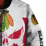 chicago blackhawks skull outline red white bomber jacket best selling