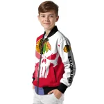 chicago blackhawks skull outline red white bomber jacket best selling