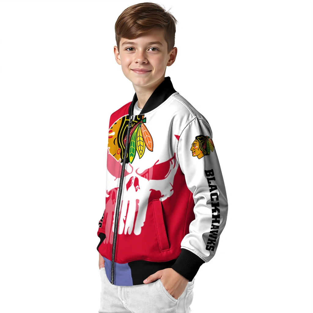 chicago blackhawks skull outline red white bomber jacket trendy chicago blackhawks skull outline red white bomber jacket trendy