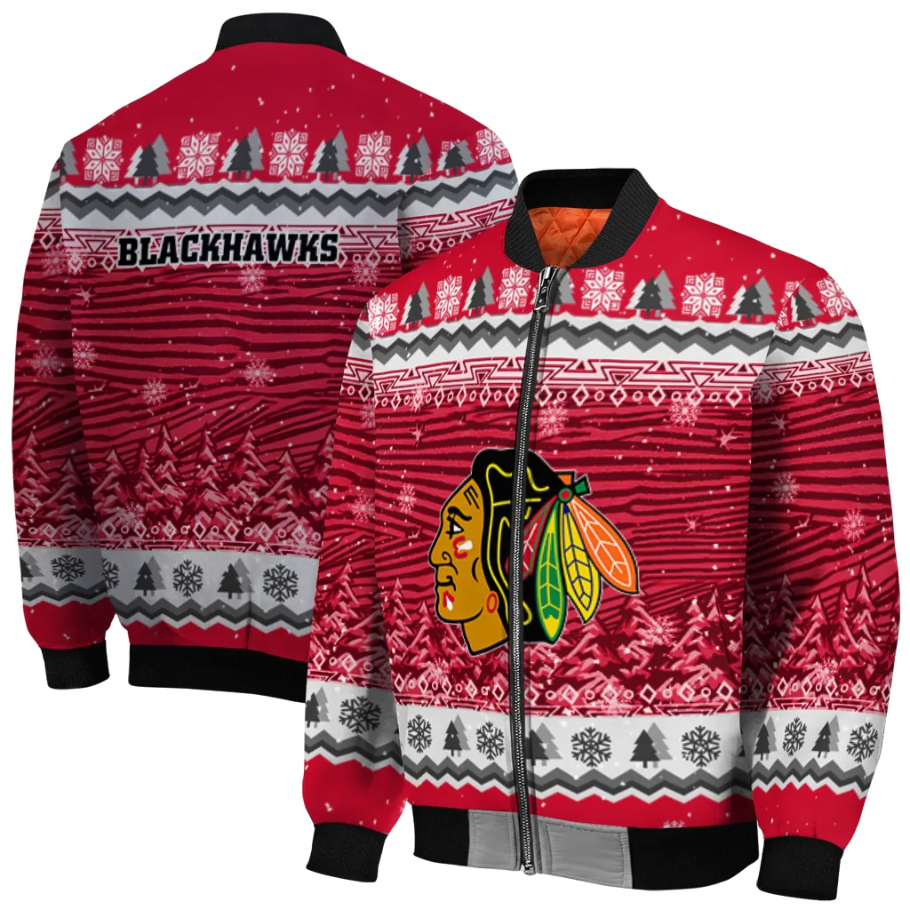 chicago blackhawks snowy pines red bomber jacket best selling chicago blackhawks snowy pines red bomber jacket best selling