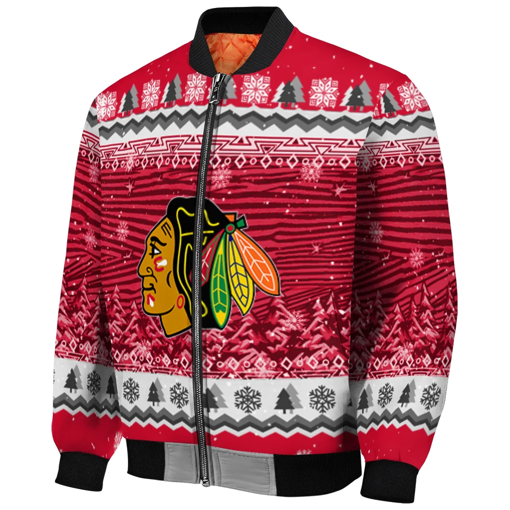 chicago blackhawks snowy pines red bomber jacket fashion forward chicago blackhawks snowy pines red bomber jacket fashion forward