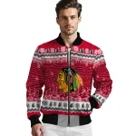 chicago blackhawks snowy pines red bomber jacket best selling
