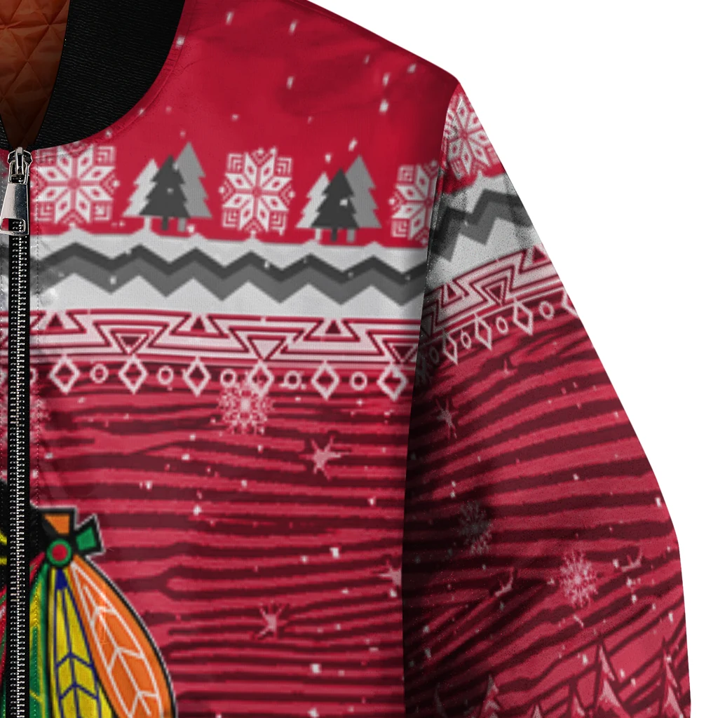 chicago blackhawks snowy pines red bomber jacket premium grade chicago blackhawks snowy pines red bomber jacket premium grade