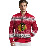 chicago blackhawks snowy pines red varsity jacket best selling
