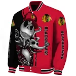 chicago blackhawks spooky grin red varsity jacket best selling
