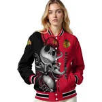 chicago blackhawks spooky grin red varsity jacket best selling