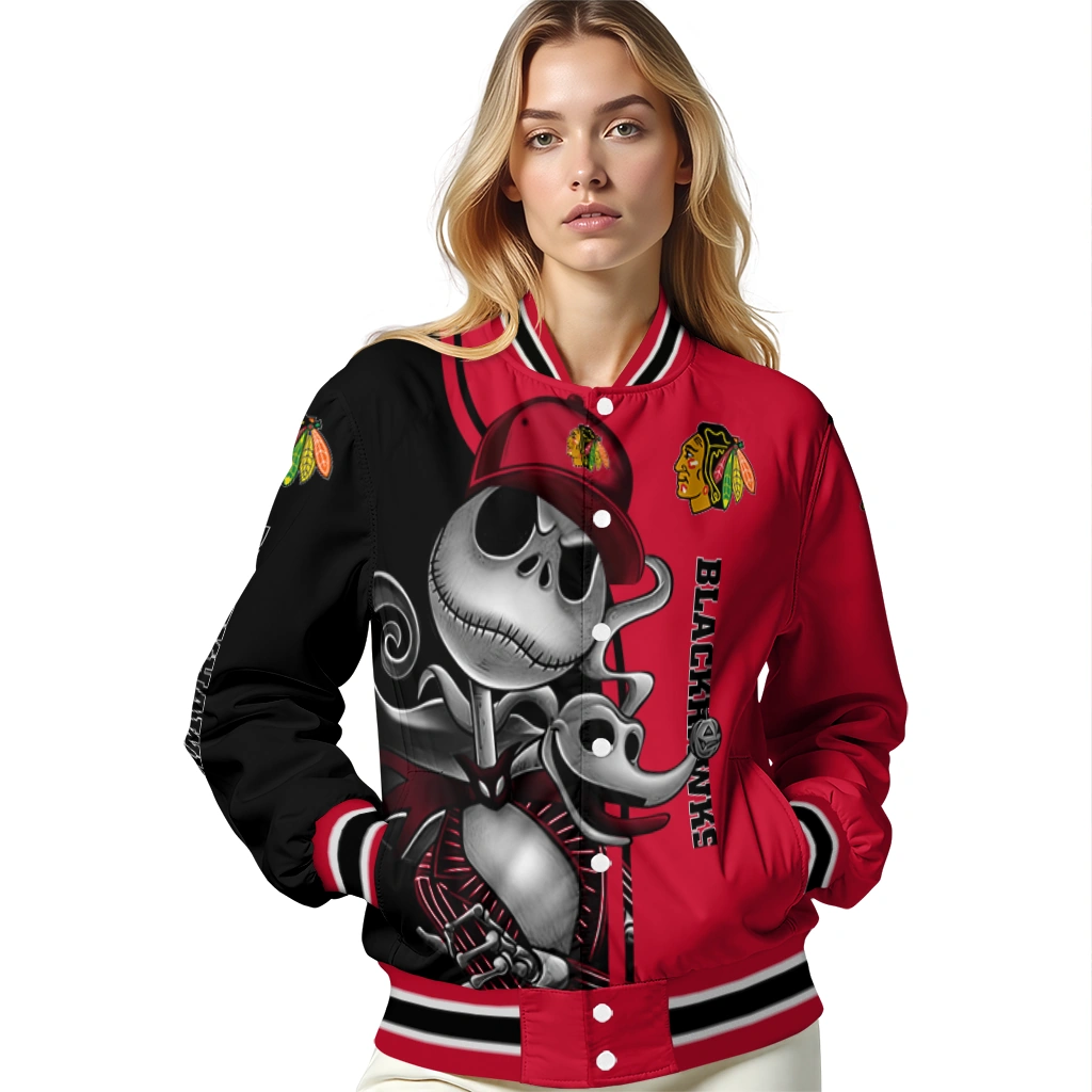 chicago blackhawks spooky grin red varsity jacket latest model chicago blackhawks spooky grin red varsity jacket latest model