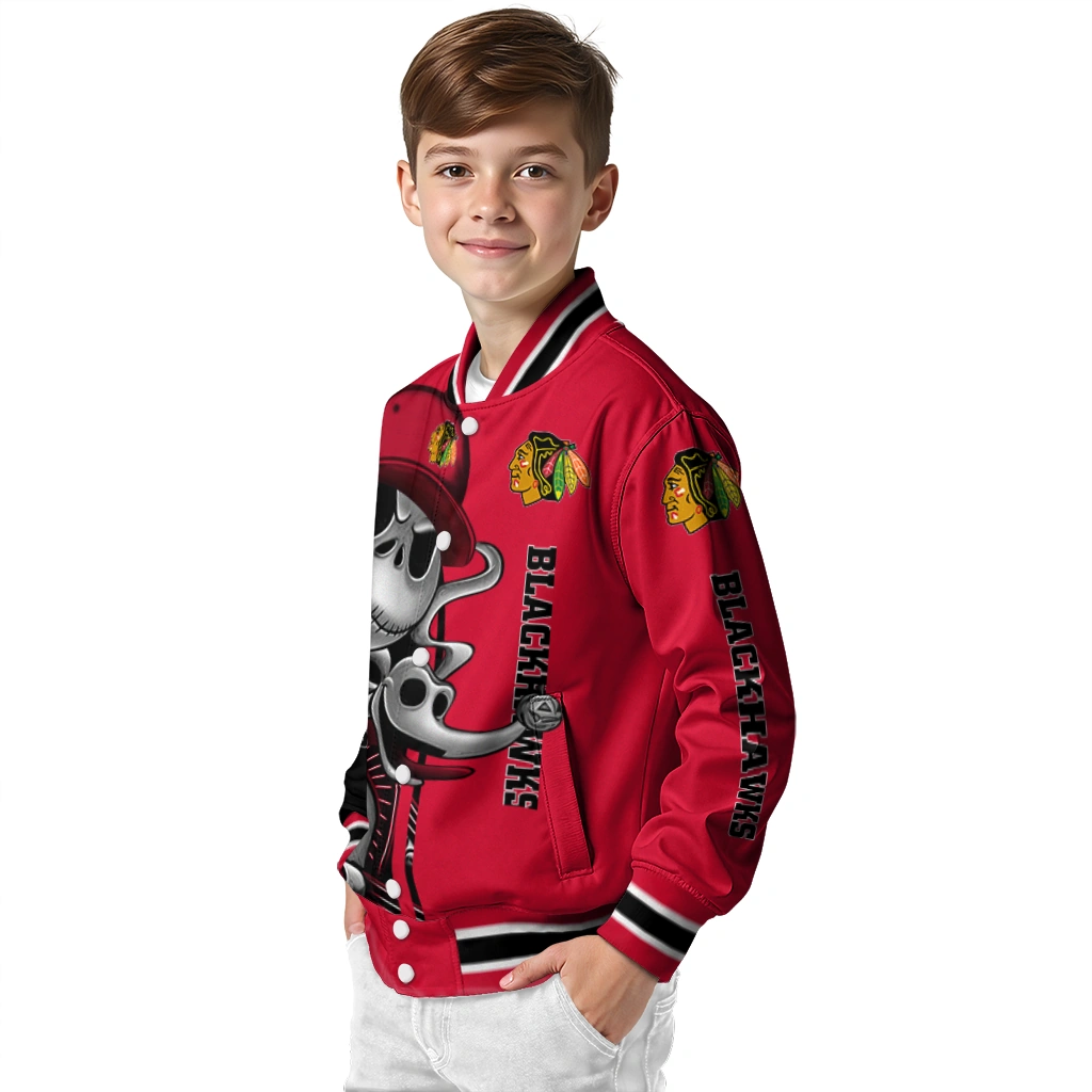 chicago blackhawks spooky grin red varsity jacket trendy chicago blackhawks spooky grin red varsity jacket trendy
