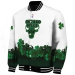 chicago bulls clover pattern print white green varsity jacket best selling