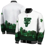 chicago bulls clover pattern print white green varsity jacket best selling
