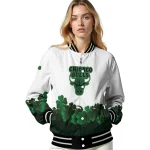 chicago bulls clover pattern print white green varsity jacket best selling