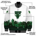 chicago bulls clover pattern print white green varsity jacket best selling